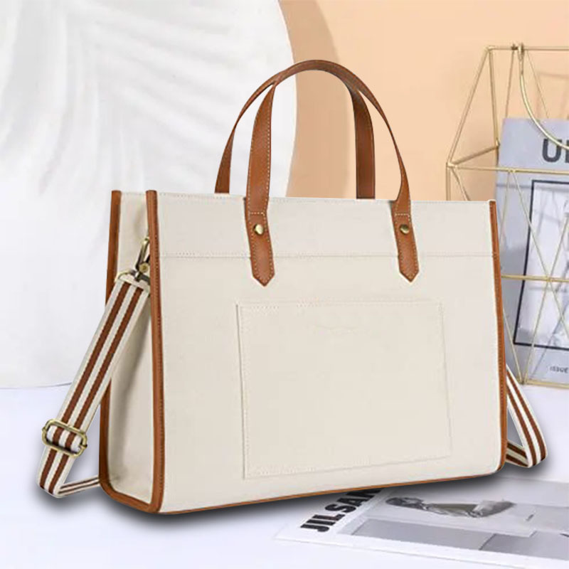 包包女2023新款女士手提帆布公文包职业通勤大容量斜挎单肩托特包